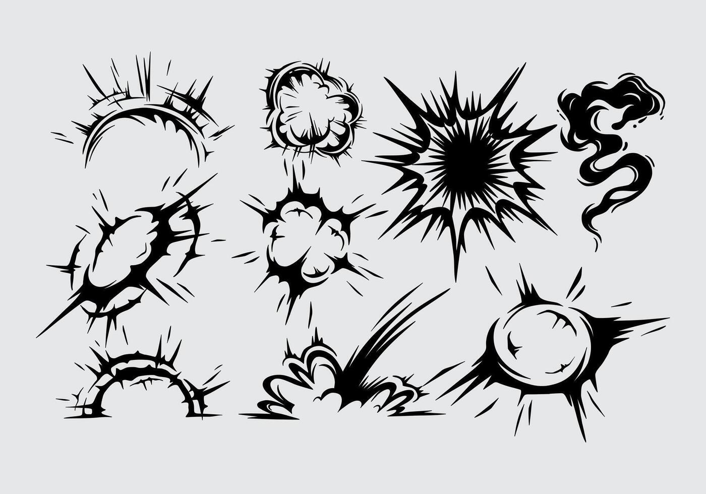 Cloud bomb smoke fire explossion illustration collection set cartoon element, silhouette, clip art, splash editable vector