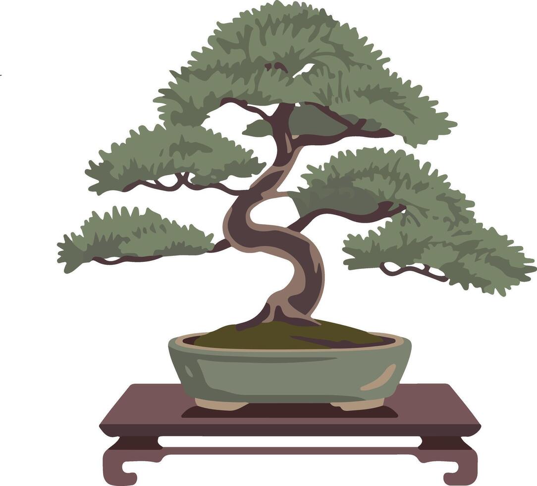 Minimalist Bonsai Tree Artwork for Japanese Themed Projects vector