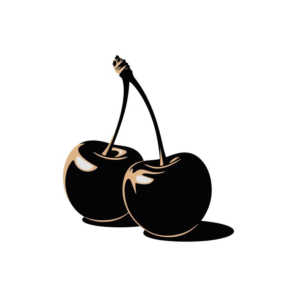 Stylized Cherry Pair Illustration with Bold Black and Beige Accents vector
