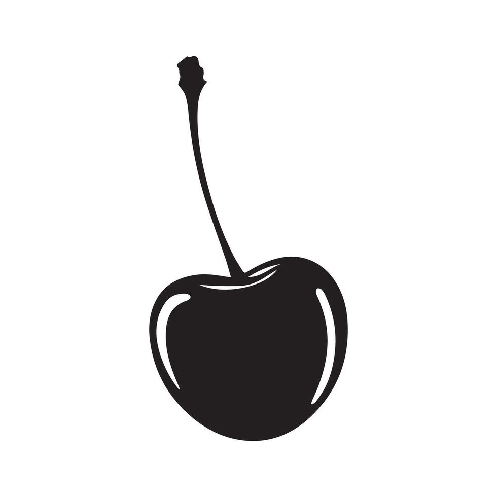 Black Cherry Fruit Silhouette with Leaf Isolated on White Background, Cherry Silhouette vector