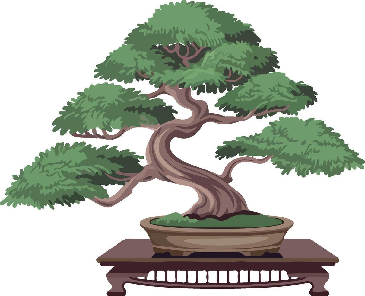 Minimalist Bonsai Tree Illustration for Japanese Themed Projects vector