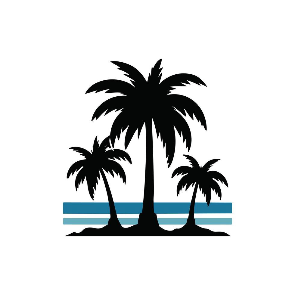 Tropical Summer Miami Beach Illustration, Bold Palm Tree Silhouette vector