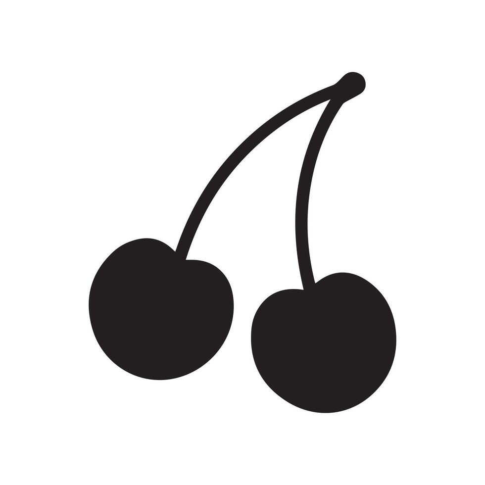 Simple Cherry Fruit Silhouette with Leaf Isolated on White Background, Black Cherry Silhouette vector