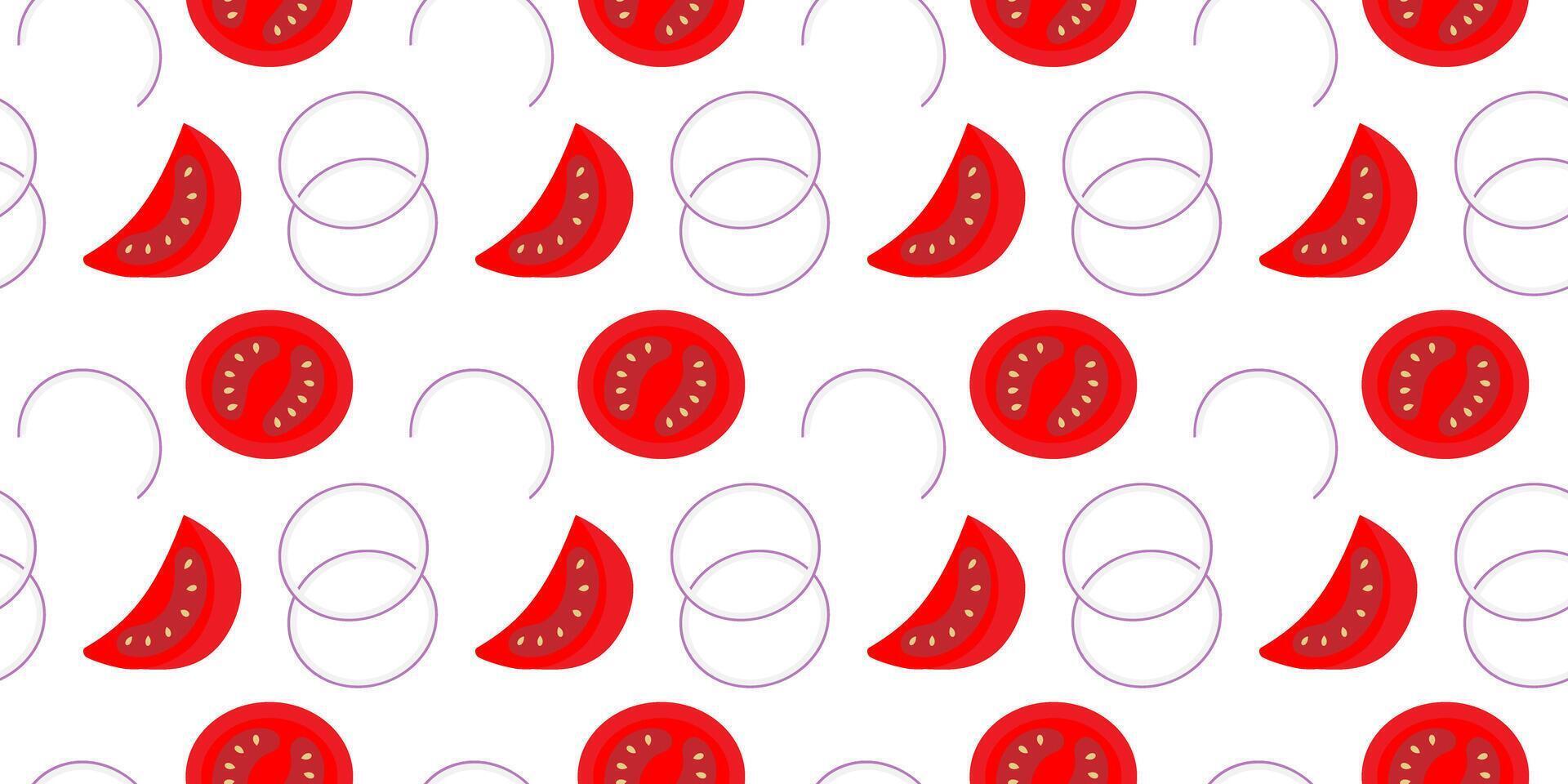 Onion rings and Tomatoes Slices Seamless Pattern Vegetarian Food or Healthy eating Theme Background. Isolated illustration Food Poster Backdrop Menu Cards or Banner, leaflet, price, media post vector