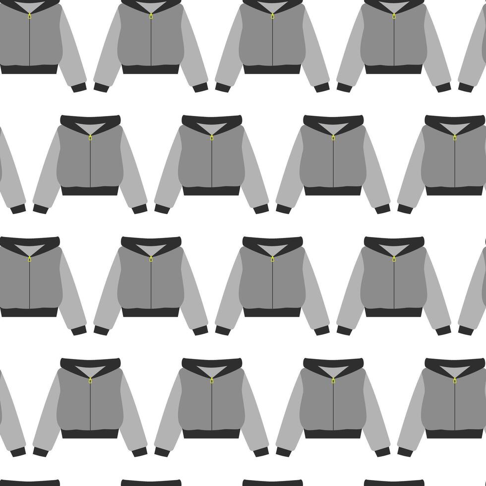 Hand drawn Hoodie on Zipper Seamless Pattern in Grayscale Clothes Seasonal Thematic Cards Background. Isolated illustration Wrapping Product labels Backdrop, leaflet, banner, price tag, posters vector