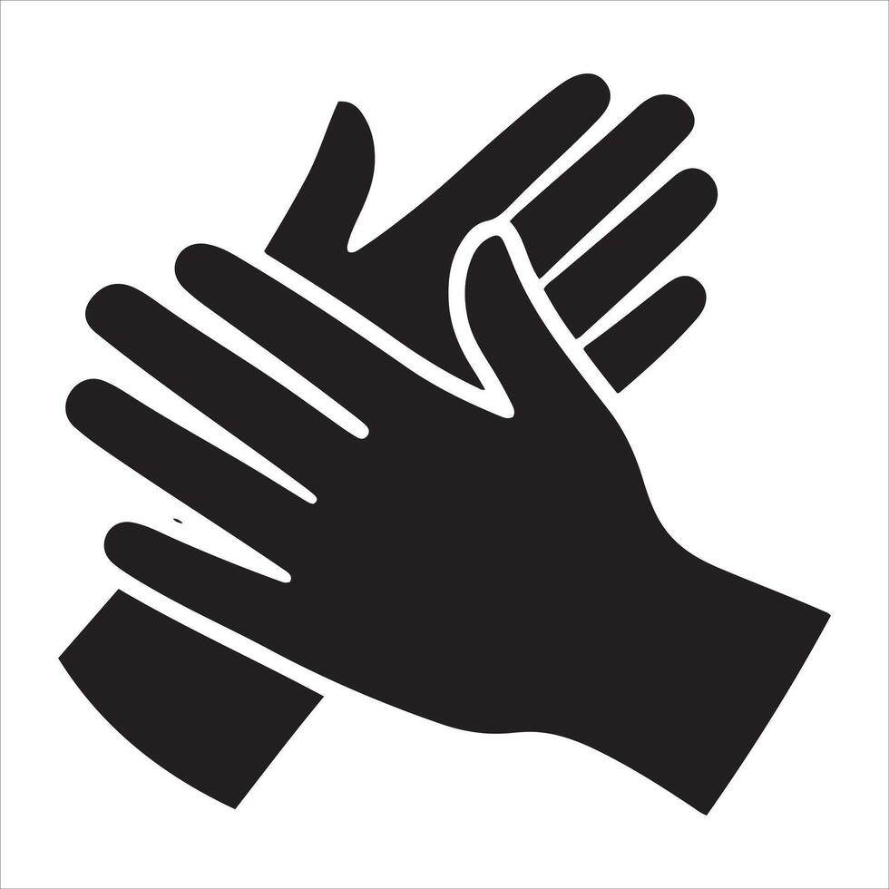 Simple black silhouette of two hands clapping together on a white background vector