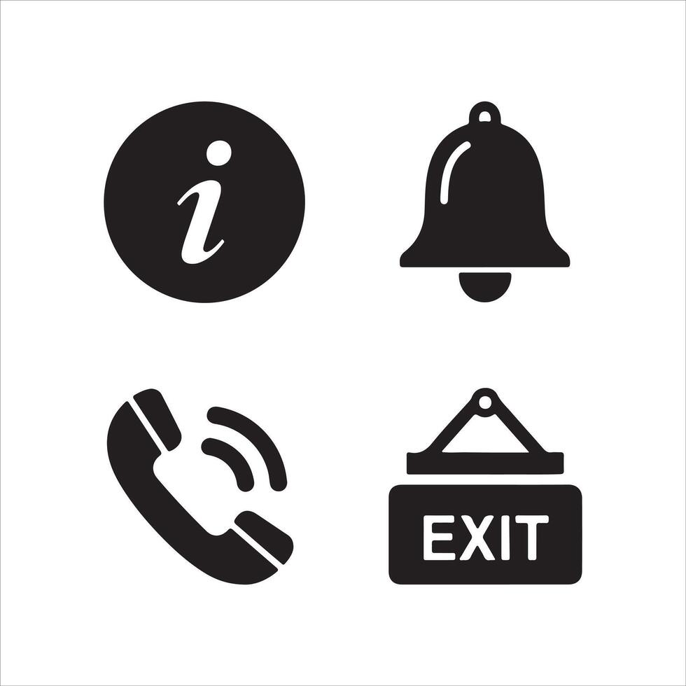 Collection of four essential black graphic symbols for information alerts communication and guidance vector
