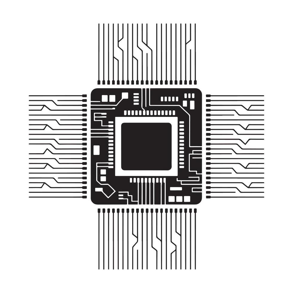 Black and White Digital Chip with Intricate Circuit Pattern vector