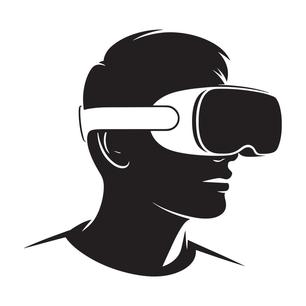 Black and White Silhouette of a Person Using Virtual Reality Headset vector