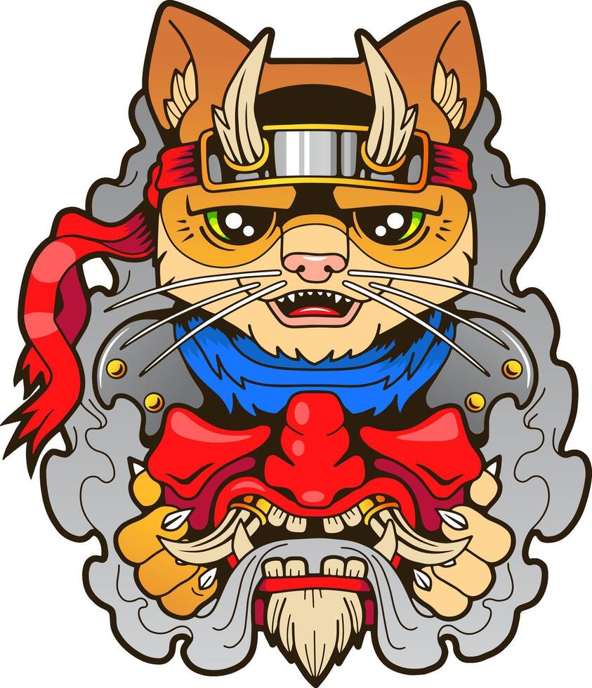 fun ninja cat, illustration design vector