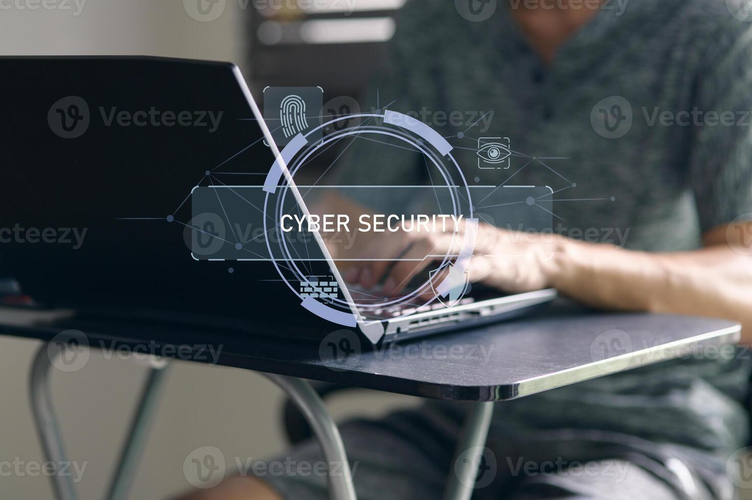 Cyber Security Concepts with Laptop and Digital Interface Elements photo