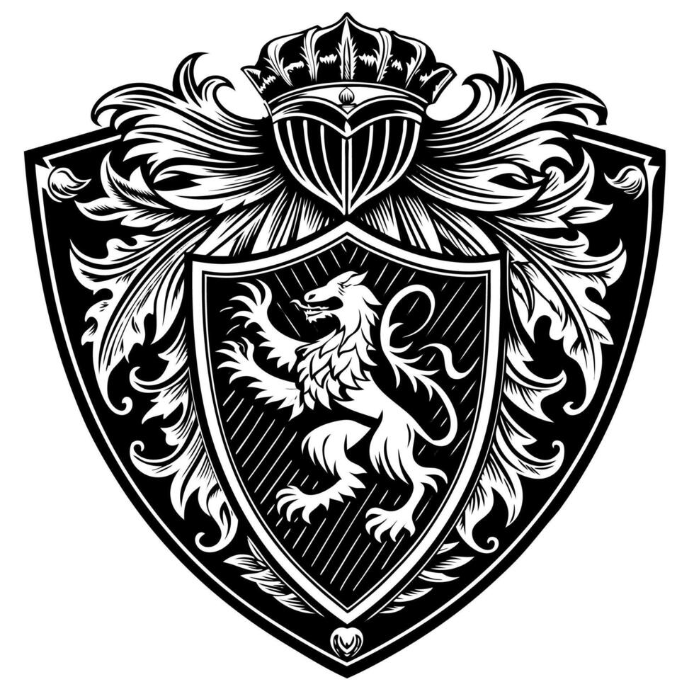 Vintage Shield with Lion and Crown Motif vector