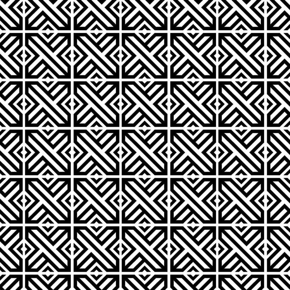 Seamless abstract geometric black and white pattern with interlocking lines and diagonal stripe elements vector