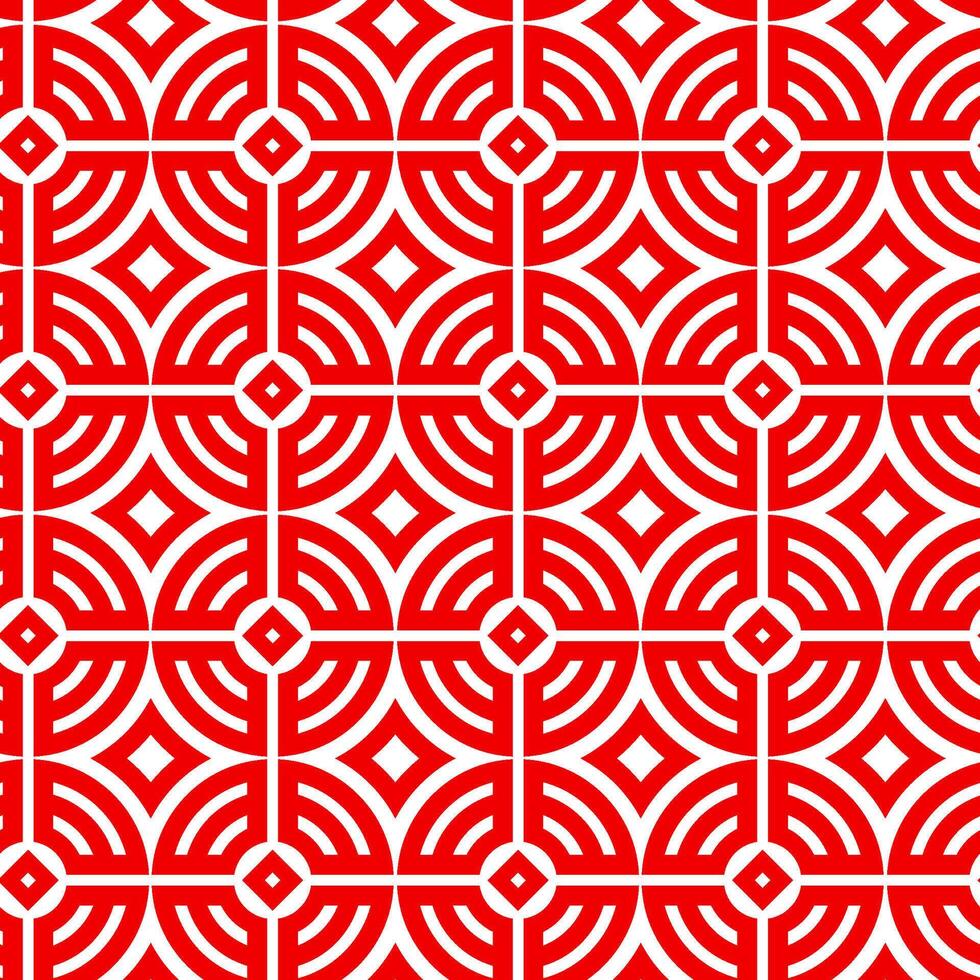 Seamless decorative pattern with red and white concentric circles and diamonds forming an intricate geometric background vector