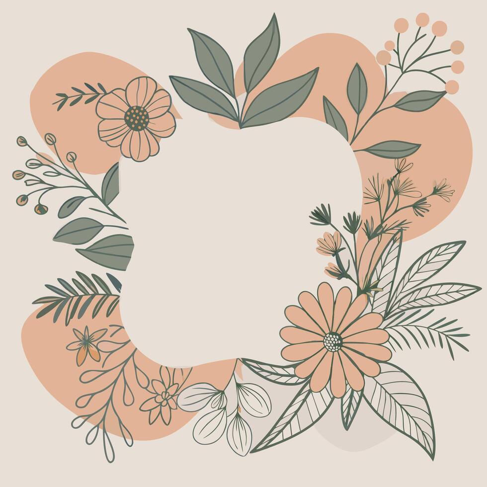Floral wreath with delicate flowers and leaves in soft pastel colors vector