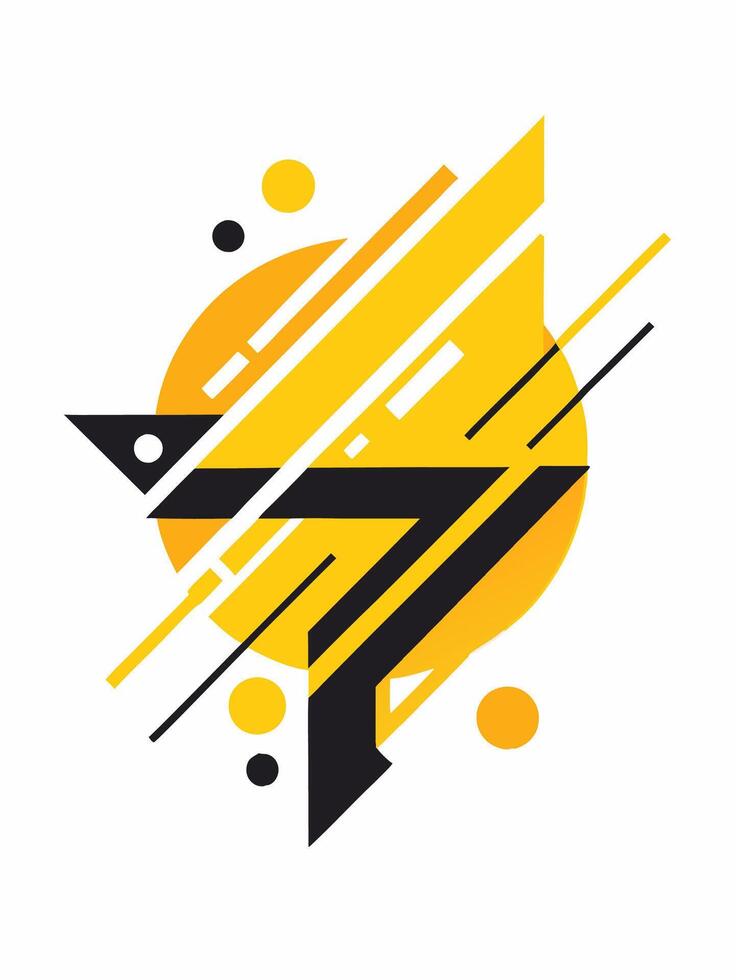 Abstract geometric design with yellow and black shapes circles and lines on white background in modern minimal style vector