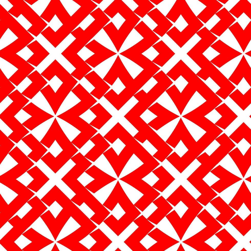 Seamless abstract geometric pattern with red and white intersecting shapes forming a repetitive design vector