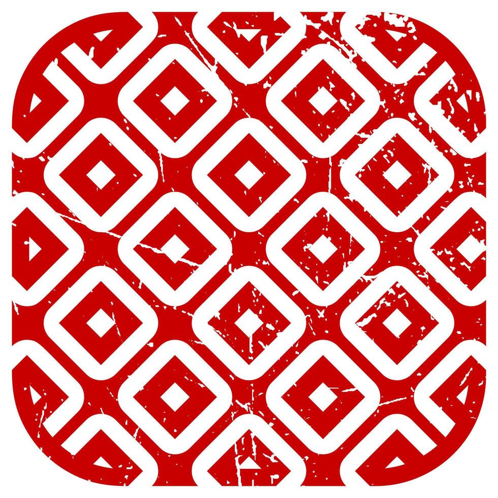 Red geometric ornamental design with distressed vintage texture featuring diamond shapes and rounded corners in bold style vector