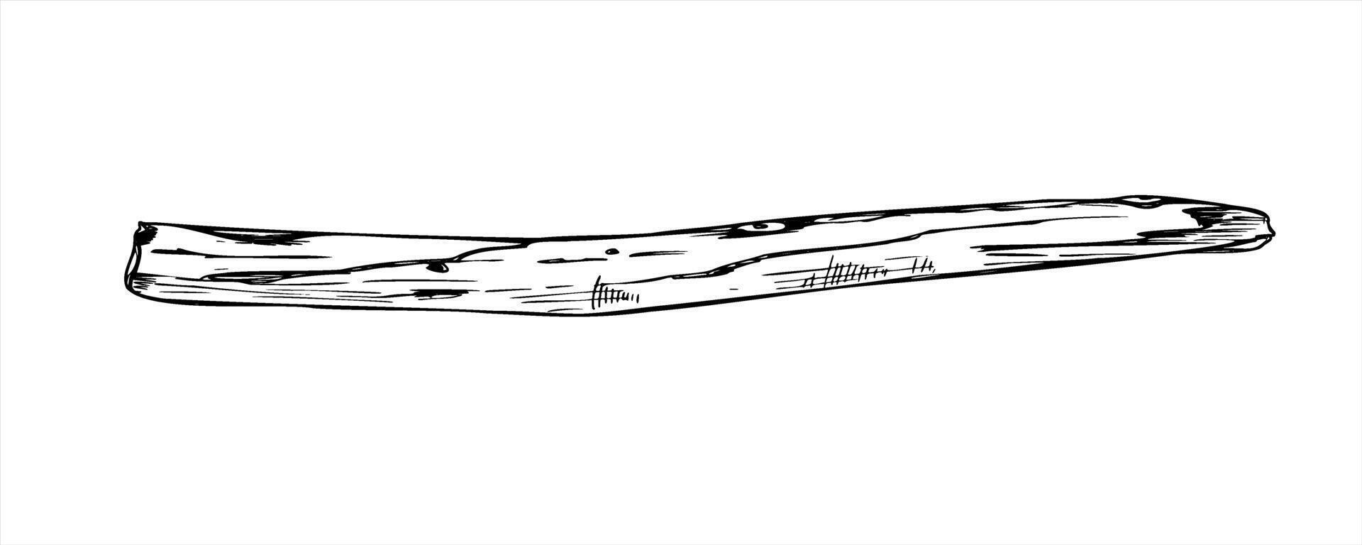 Dry wooden stick monochrome illustration painted by black inks. Decorative hand drawn old tree branch etching drawing for nature decor, craft projects, DIY design, eco friendly decoration vector