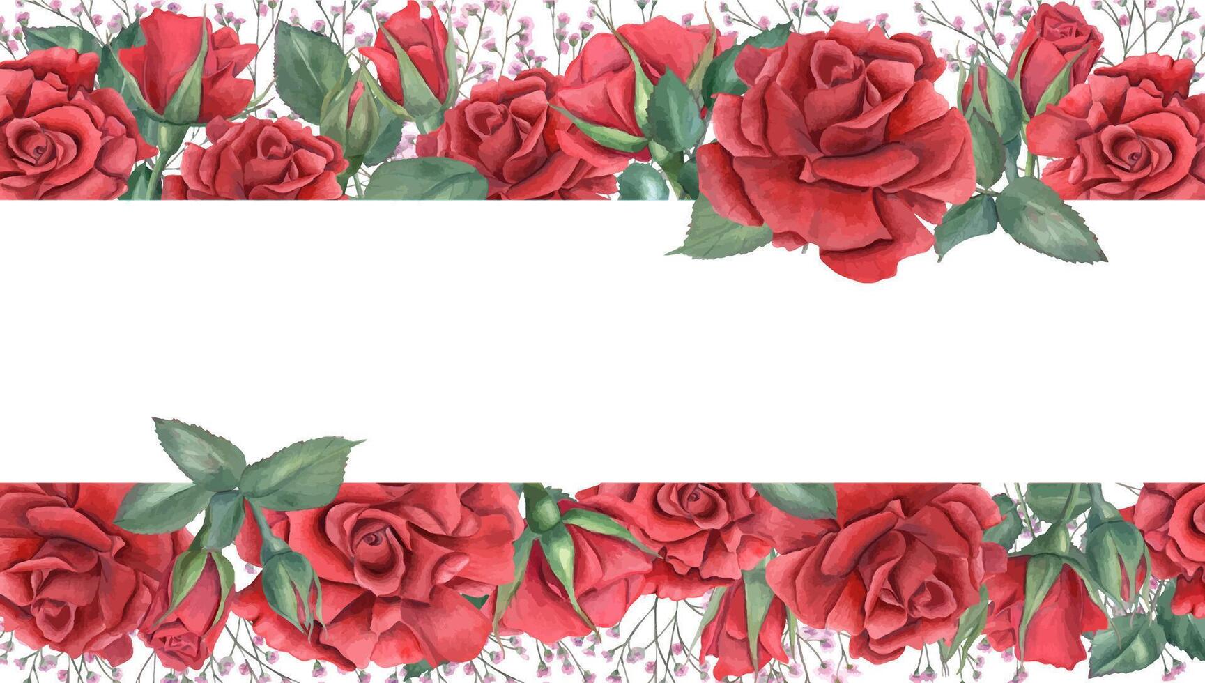 Red roses floral border design vector
