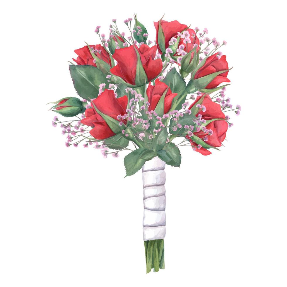 red rose bouquet with greenery vector