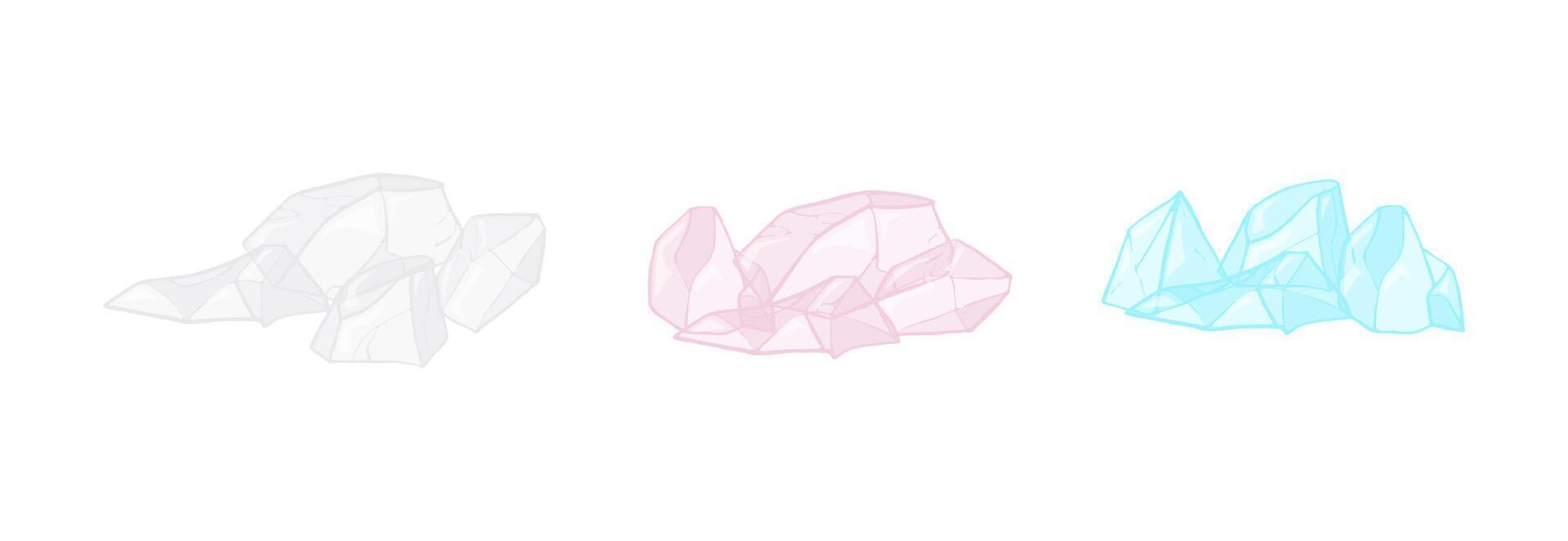 Crystals of pink Himalayan, white and blue salt are creating small mountain ranges, variety of mineral formations vector