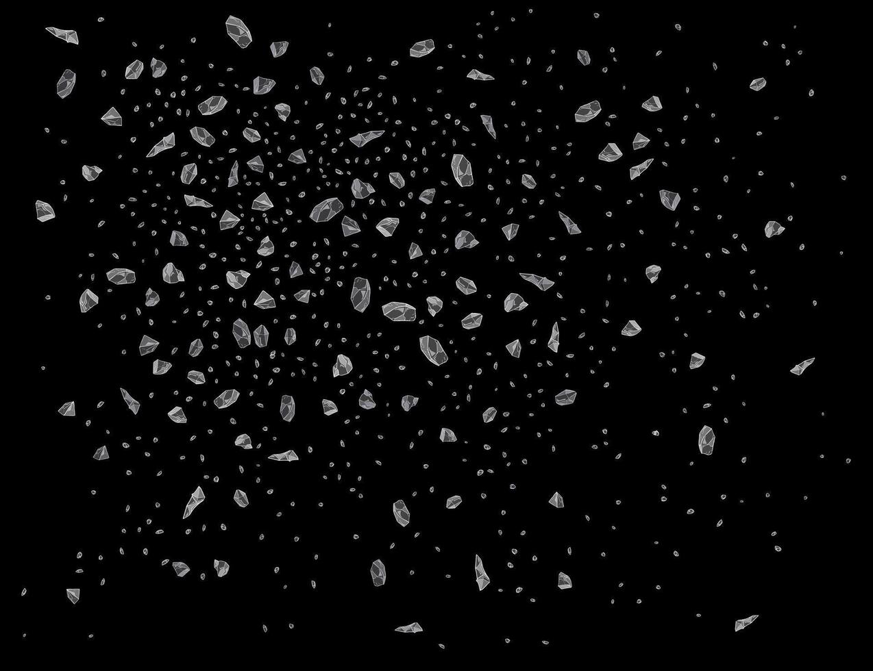Small salt crystals bursting against a black background, creating a stunning and dynamic pattern. vector