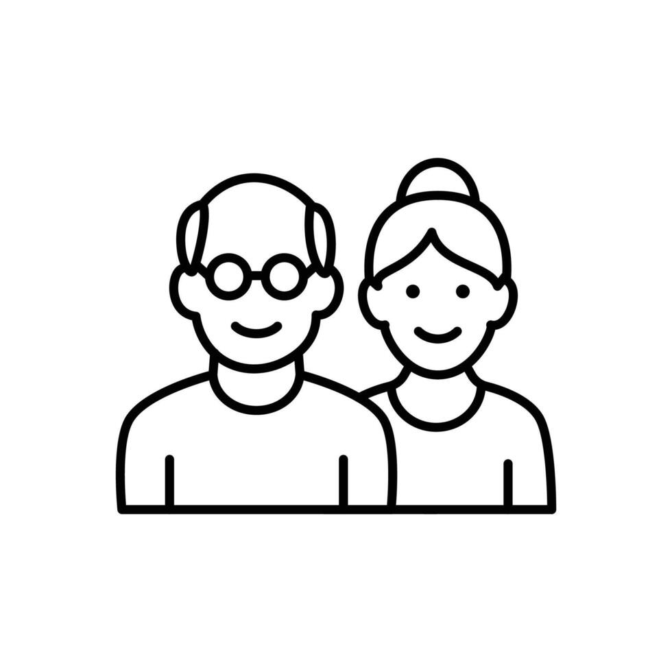 Line art icon of a smiling elderly couple. Simple and clean design. vector