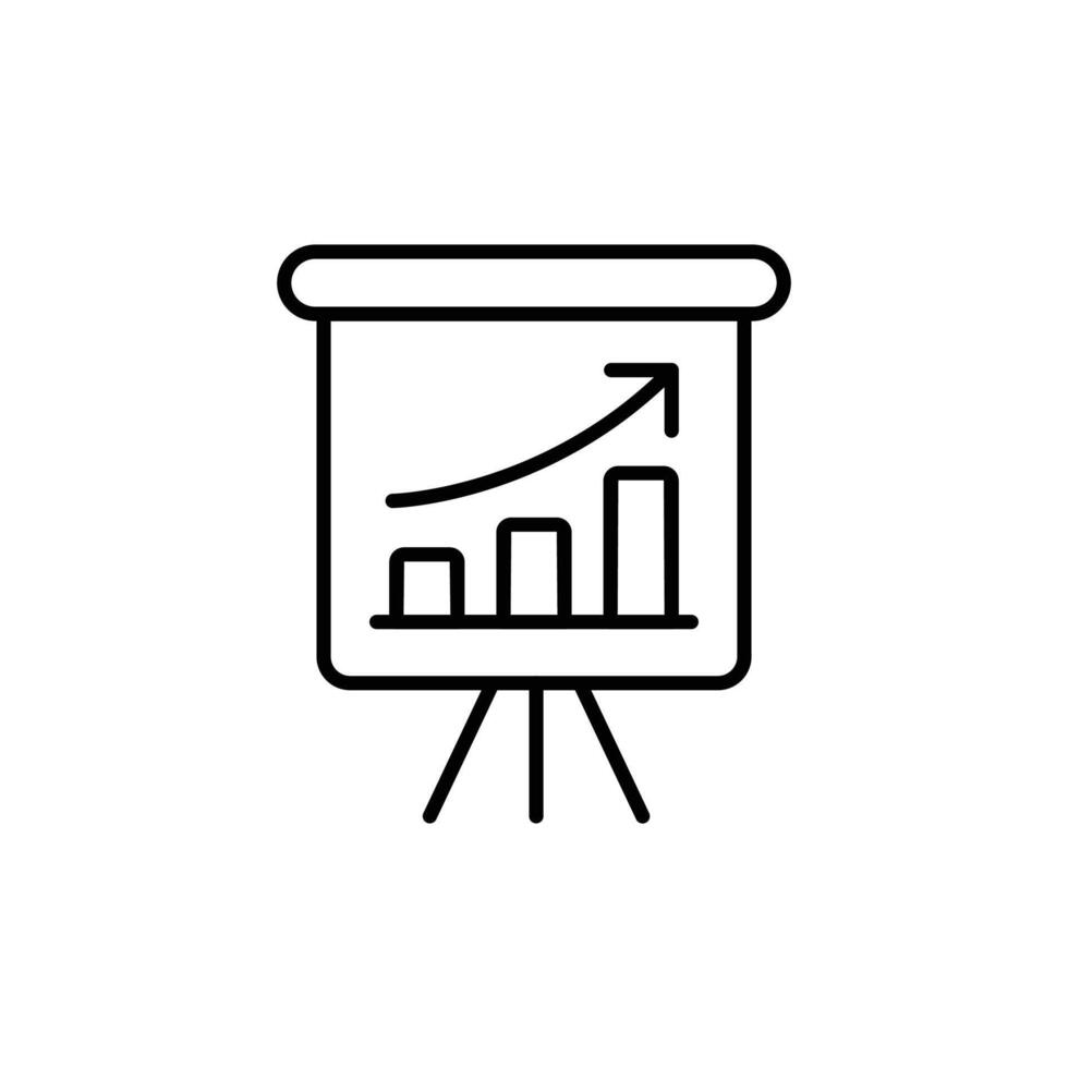 Line art icon of a presentation board showing upward trending bar graph vector