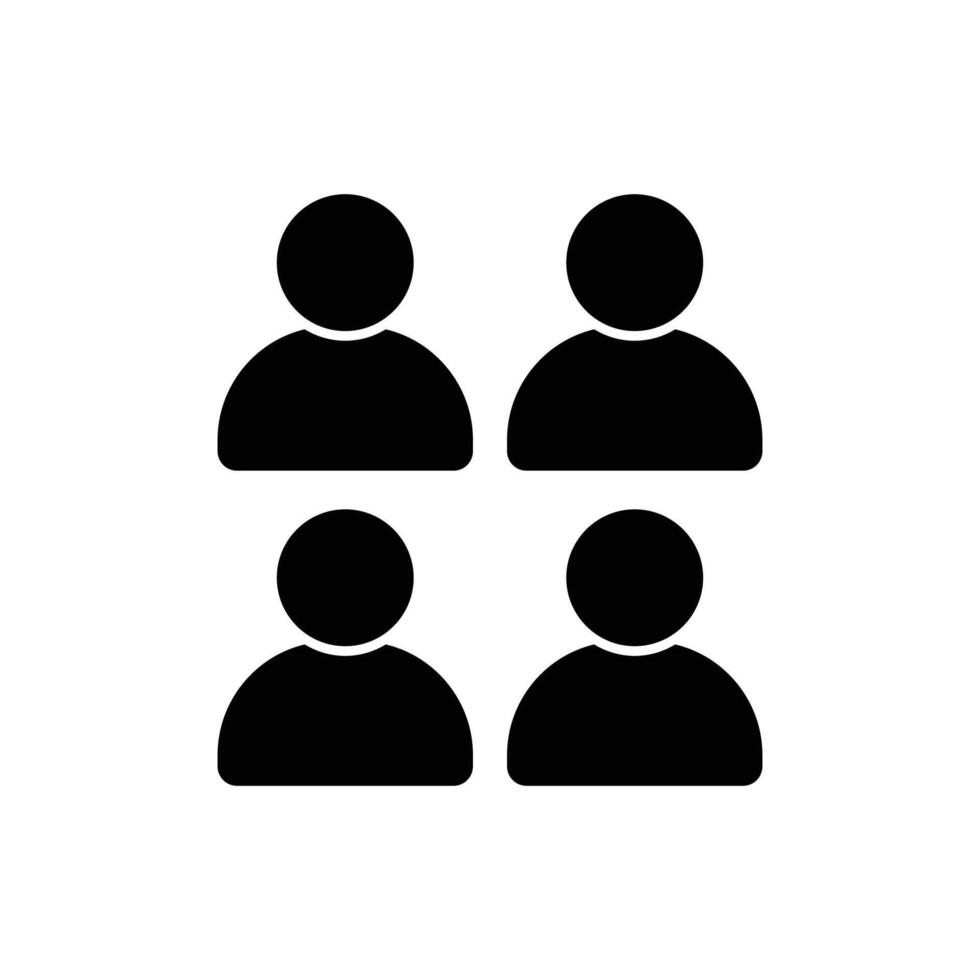 Four simple black icons, each representing a person, arranged in a 2x2 grid on a white background. vector