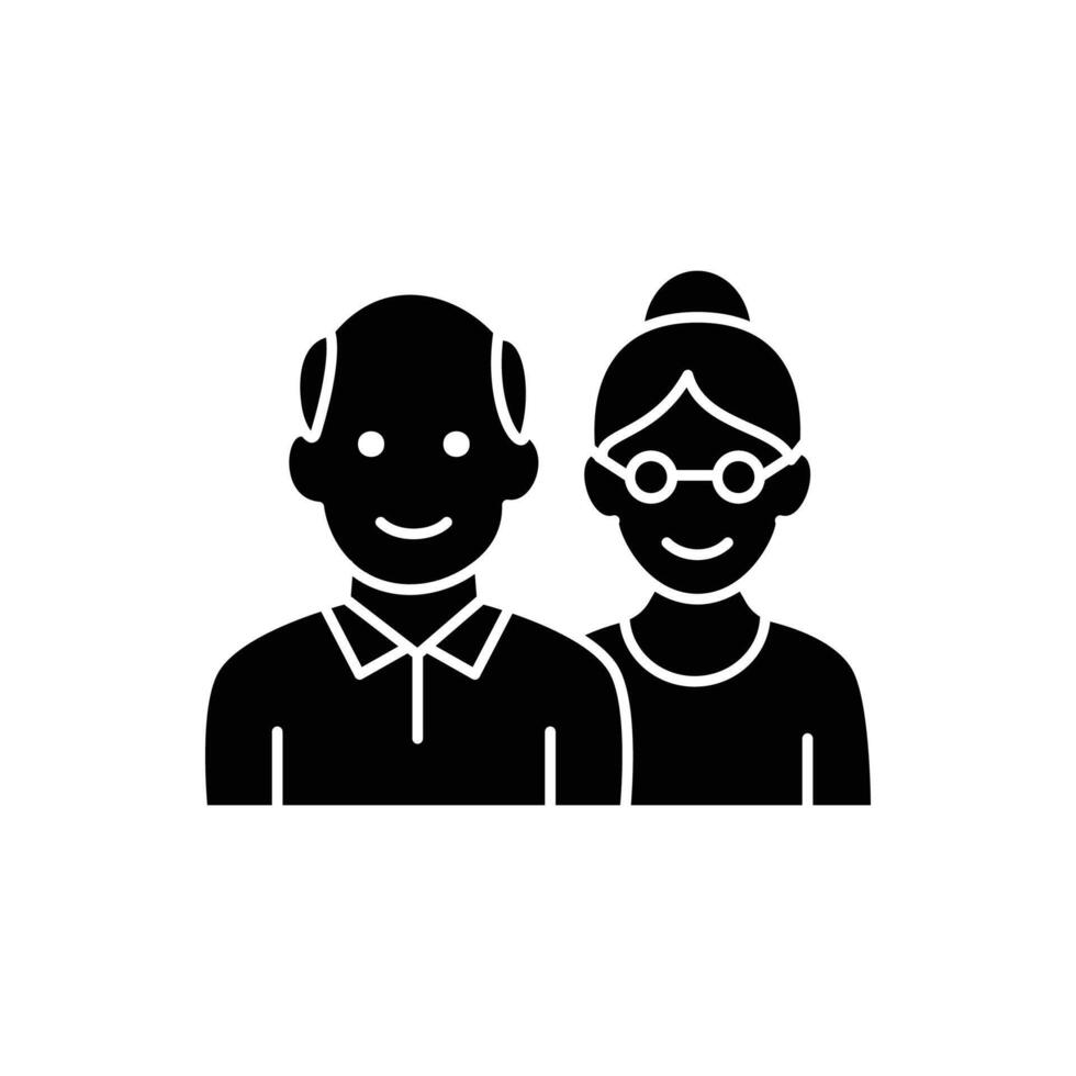 Black silhouette icon of an elderly couple, representing senior man and woman together vector
