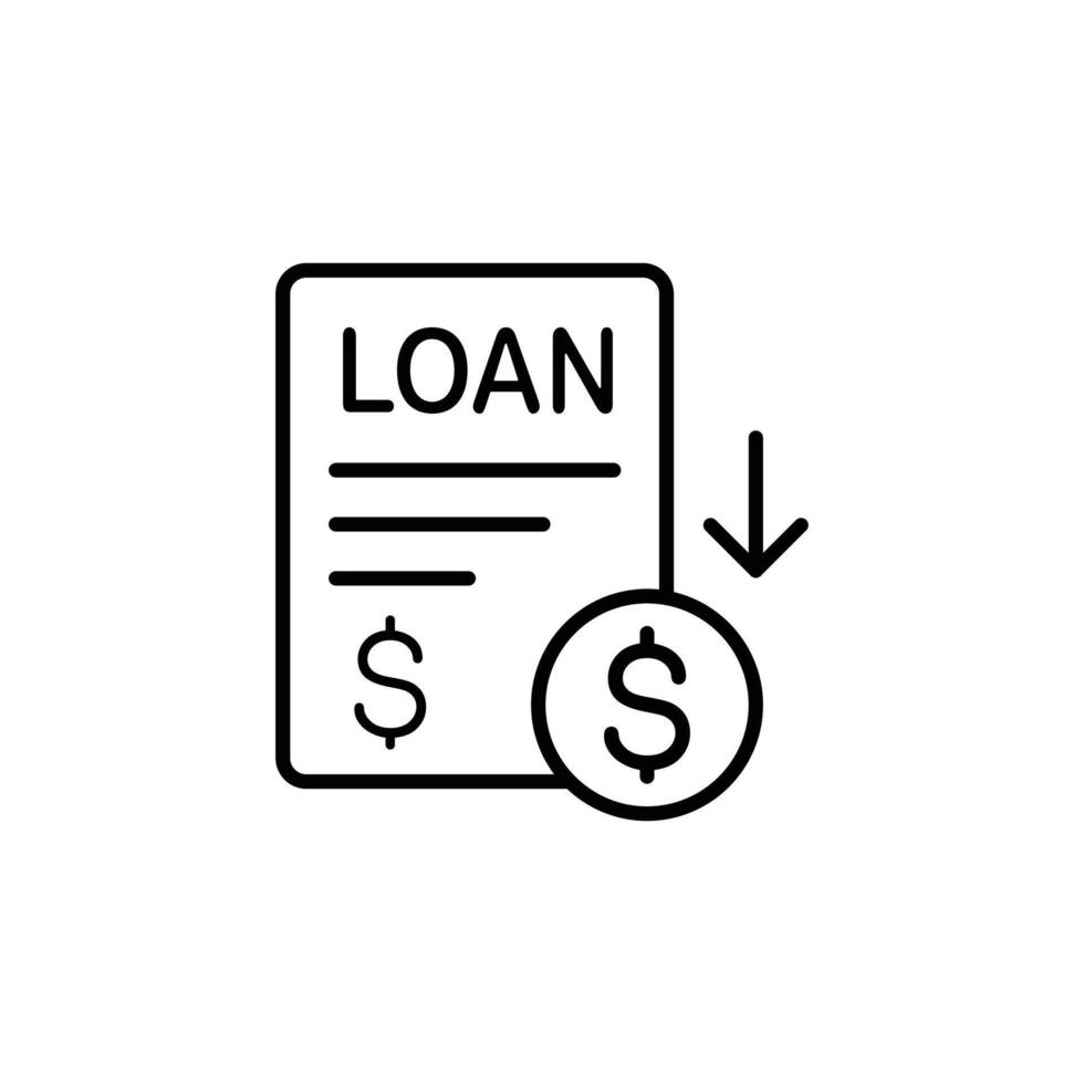 Icon depicting a loan application form with a downward arrow indicating payment vector
