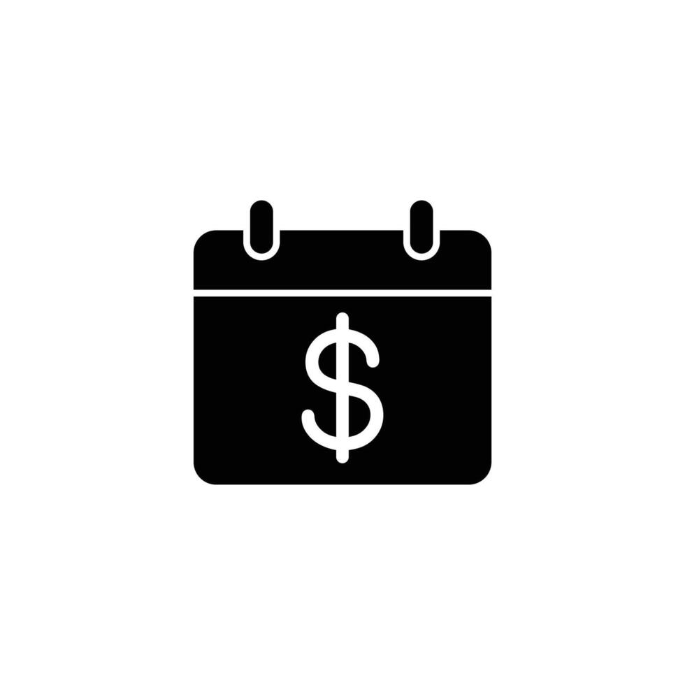 Black and white icon depicting a calendar with a dollar sign, symbolizing financial planning and deadlines. vector