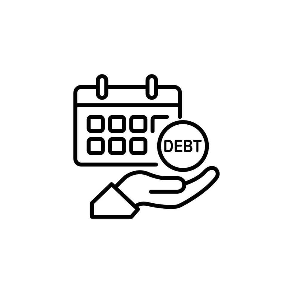 Icon depicting a calendar and a debt label in hand, symbolizing timely payments. vector