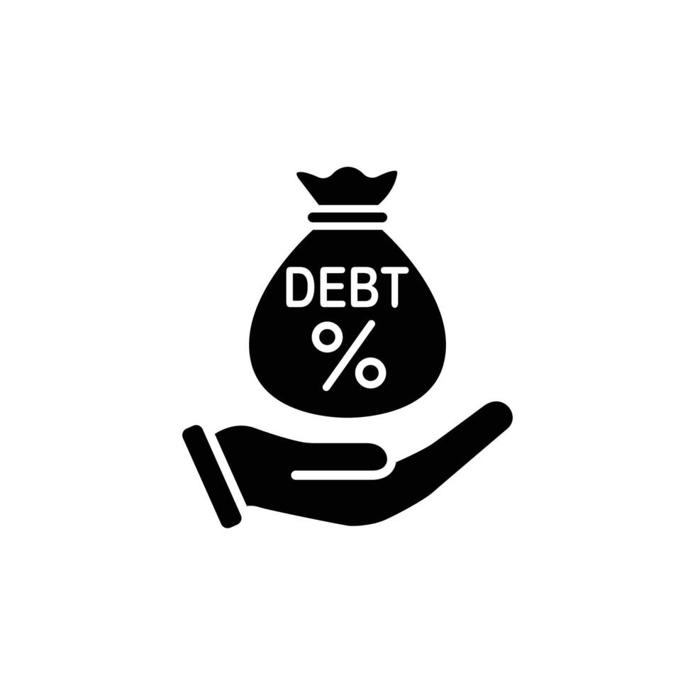 A graphic of a hand holding a debt bag symbolizing financial obligation. vector