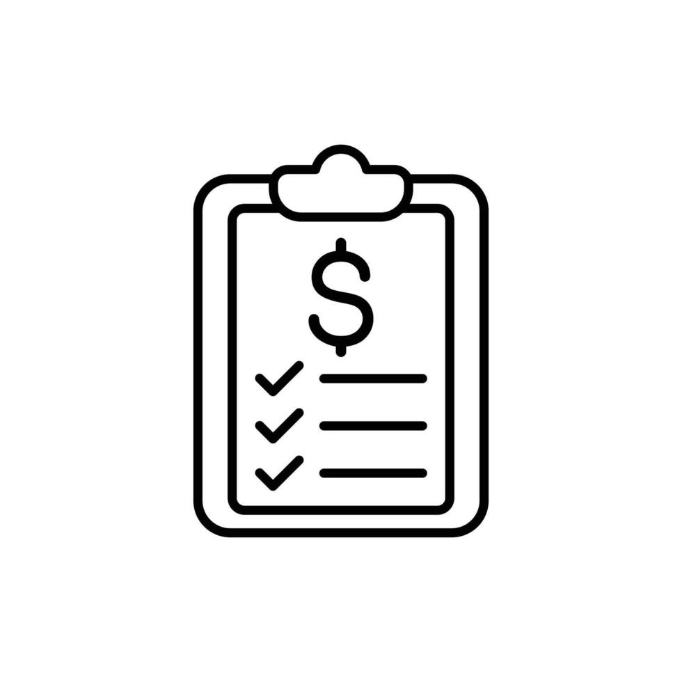 Simple icon showing a financial checklist with dollar sign and checkmarks. vector
