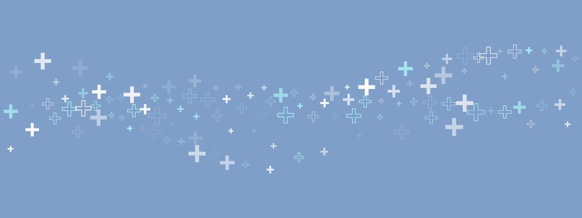 Plus or cross background pattern for a medical website or pharmacy texture with an abstract healthcare wave. Used by a hospital doctor. Graphic blue background. vector