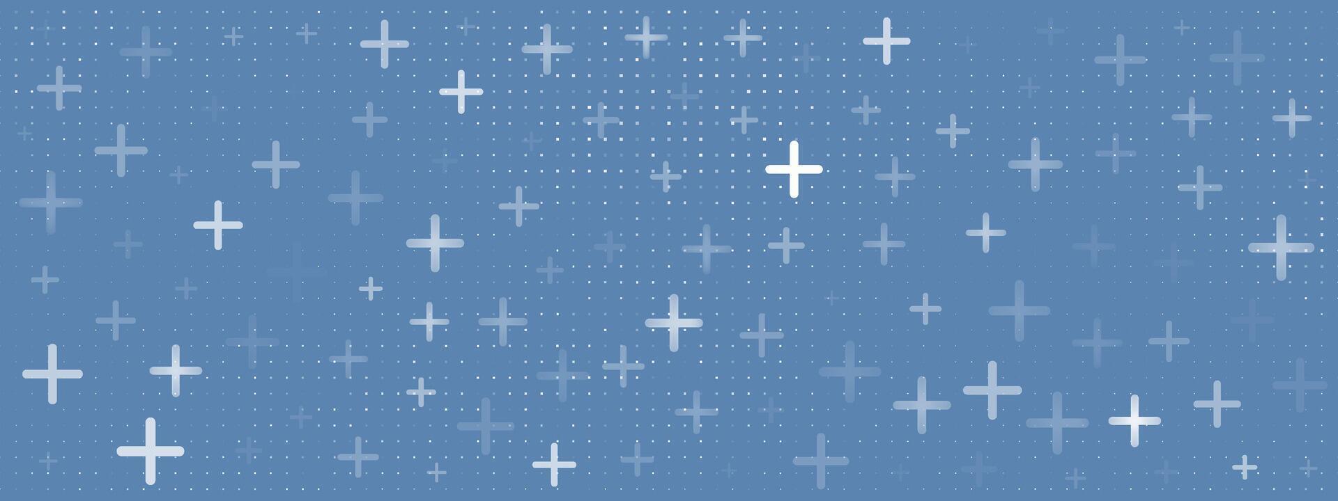 White plus signs form an abstract pattern on a medium blue background, ideal for medical health hospital design. This symbolic element provides a clean and positive tech aesthetic. vector