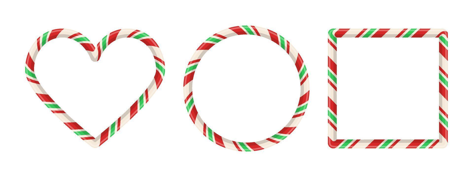 Sweet holiday frame elements with vintage swirl candycane shape for photo or card. banner with red cane pattern and white festive background vector
