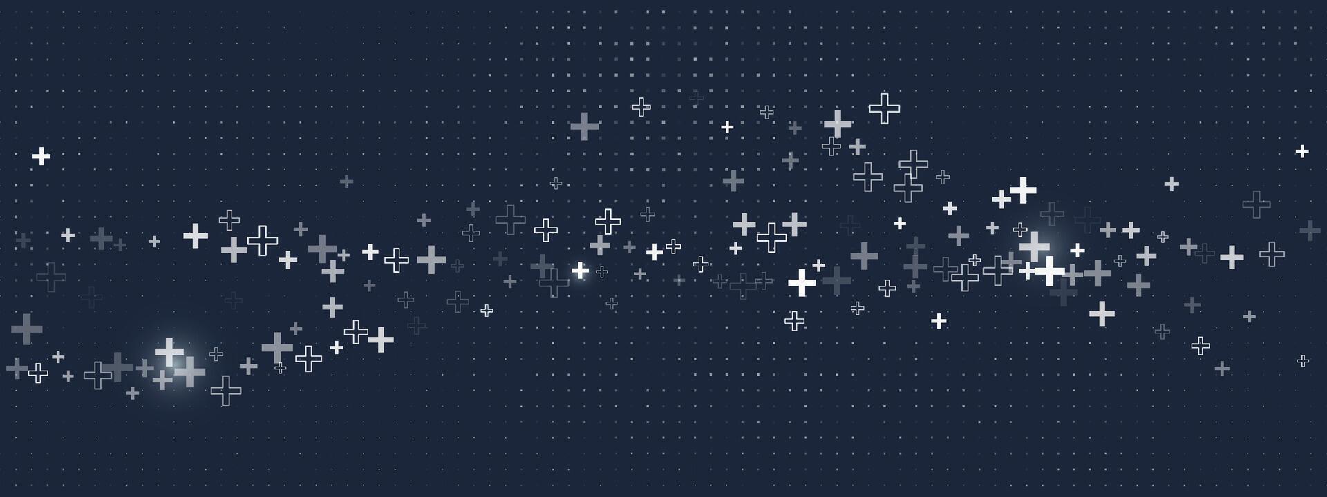 Abstract plus pattern with medical symbols and health signs for hospital or lab. Background design with element and tech style. Seamless dark wallpaper. vector