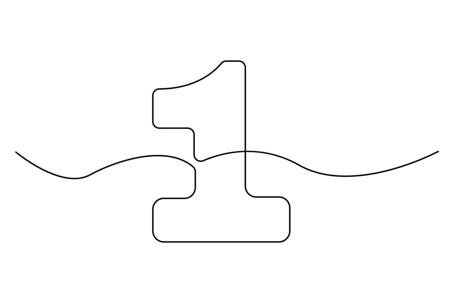 Clean line art of numeric digit 1 using continuous stroke drawing for design vector