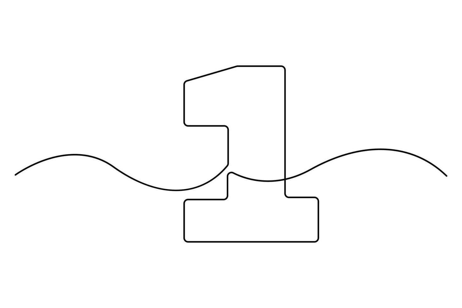 Minimal line art of number 1 in continuous single stroke drawing style vector