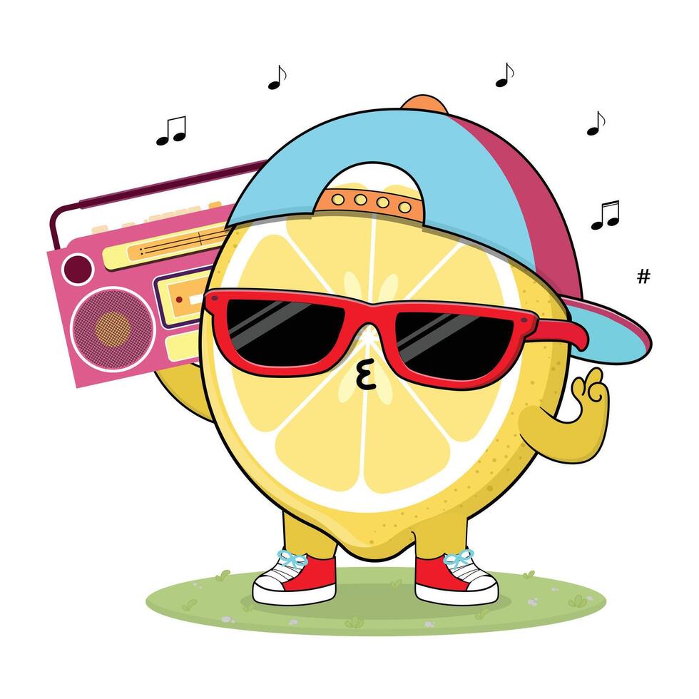 Lemon character with sunglasses and boombox vector