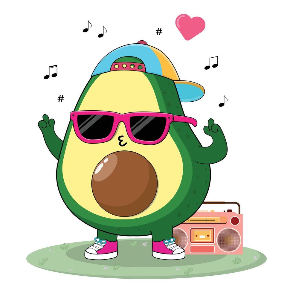 Cartoon avocado character with sunglasses vector