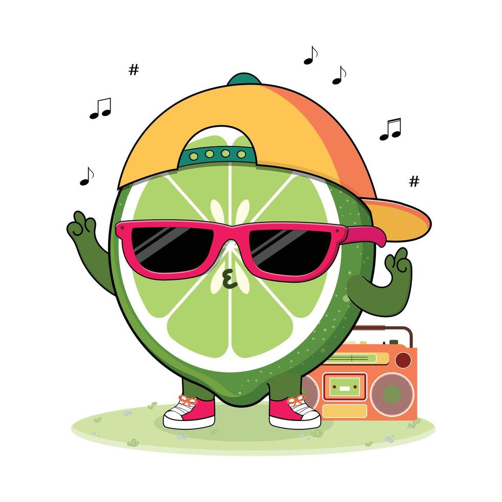Cartoon lime with boombox and sunglasses vector