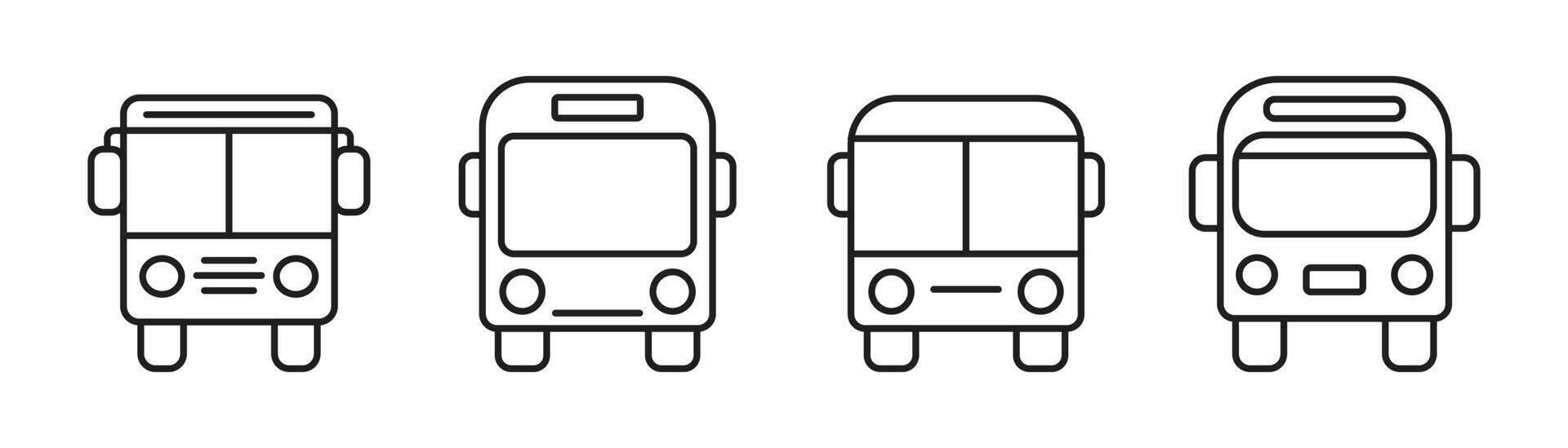 Bus icon set. Front view bus symbol. Transportation bus line art. illustration editable stroke width vector