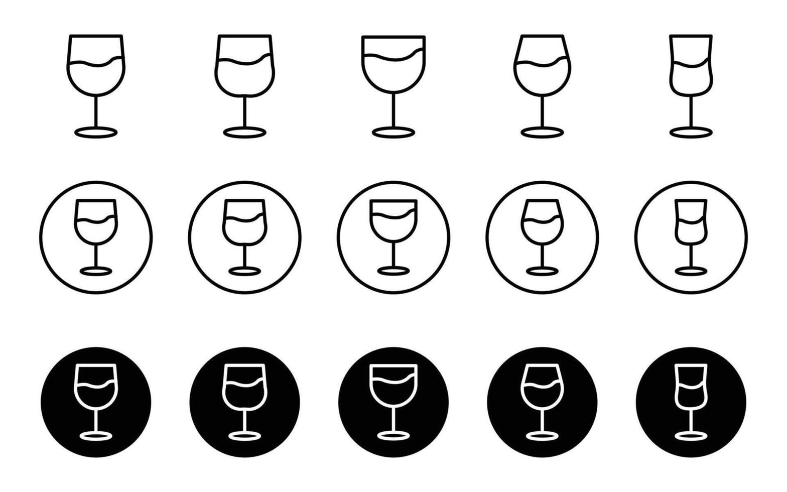 Wine Glass icon set in outline, Set of wine and champagne glass, drinks glasses . perfect for bar menus, drink designs, wine labels. vector