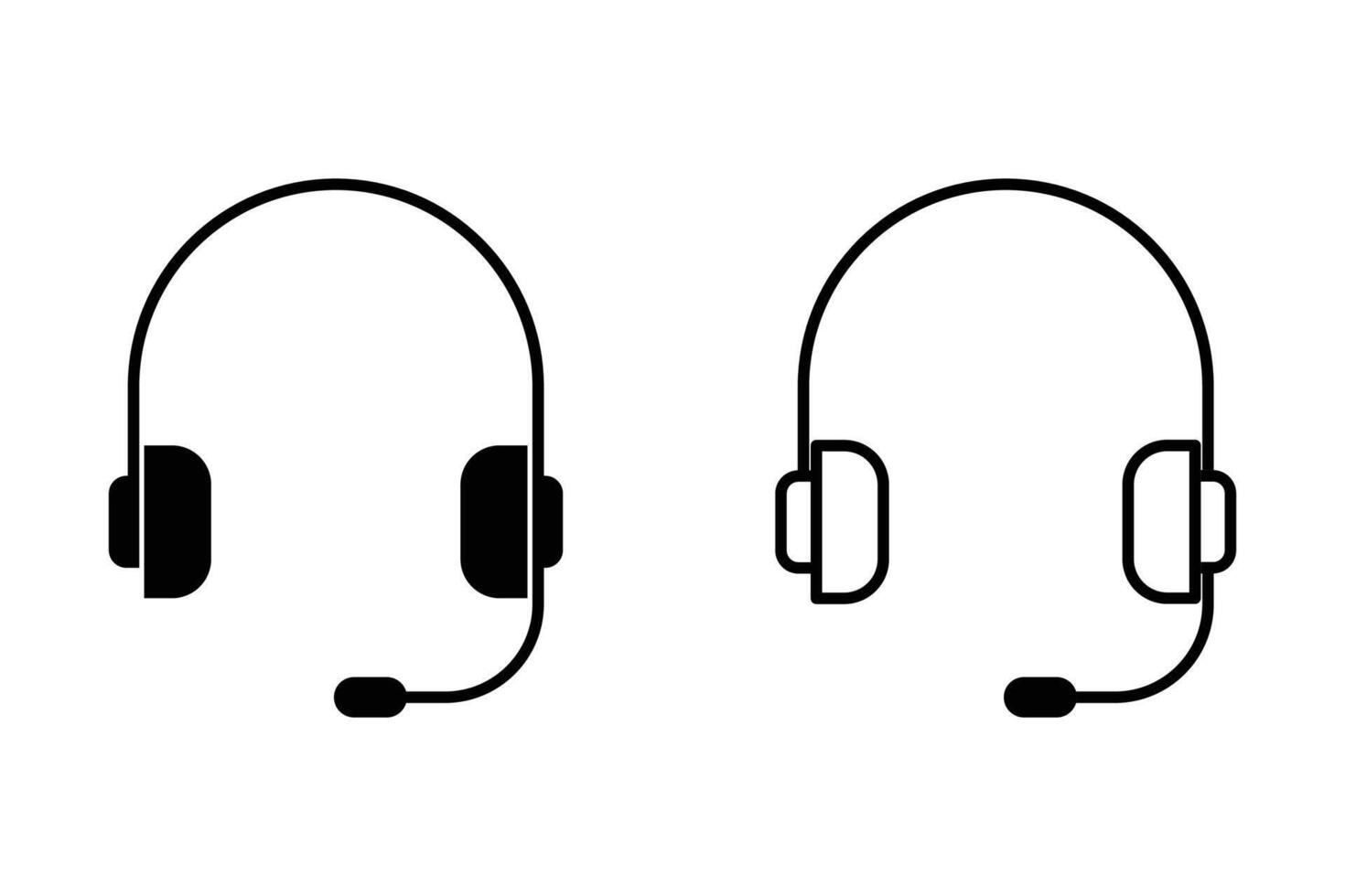 headphone icon set. customer service. customer support. Black feel and line headphones icon collection. Set of music headphones icons. vector