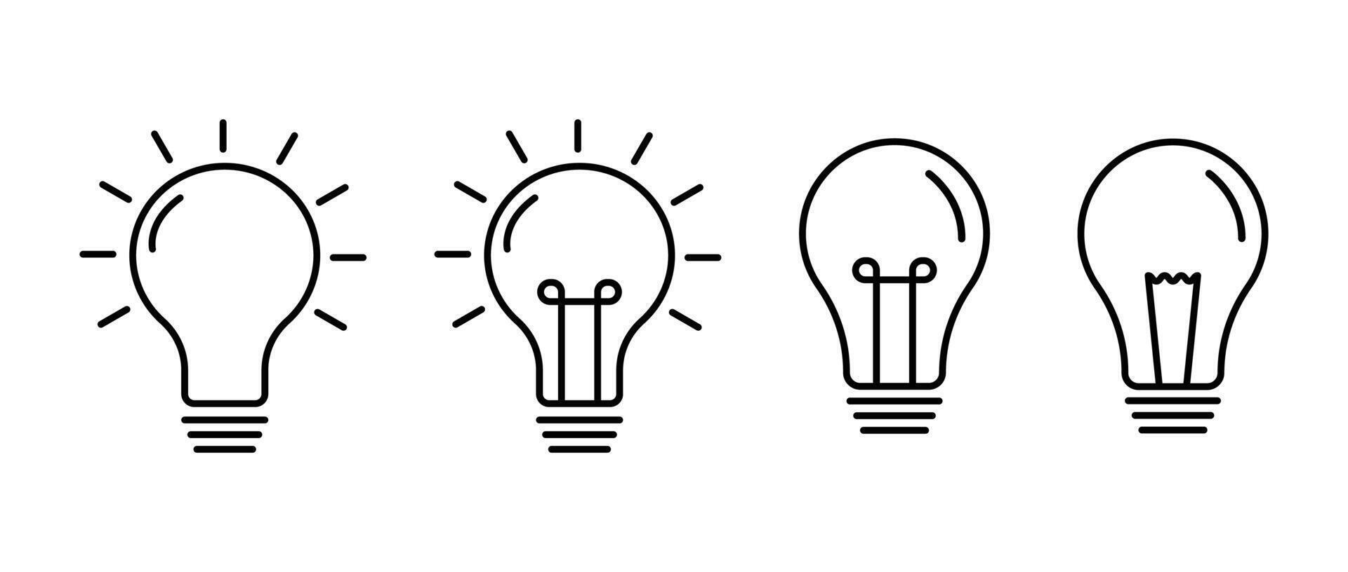 Lamp icon set, Light bulb icon set in line style. Idea symbol. Electric lamp illustration. shining light bulb pictogram. Electric power sign. vector