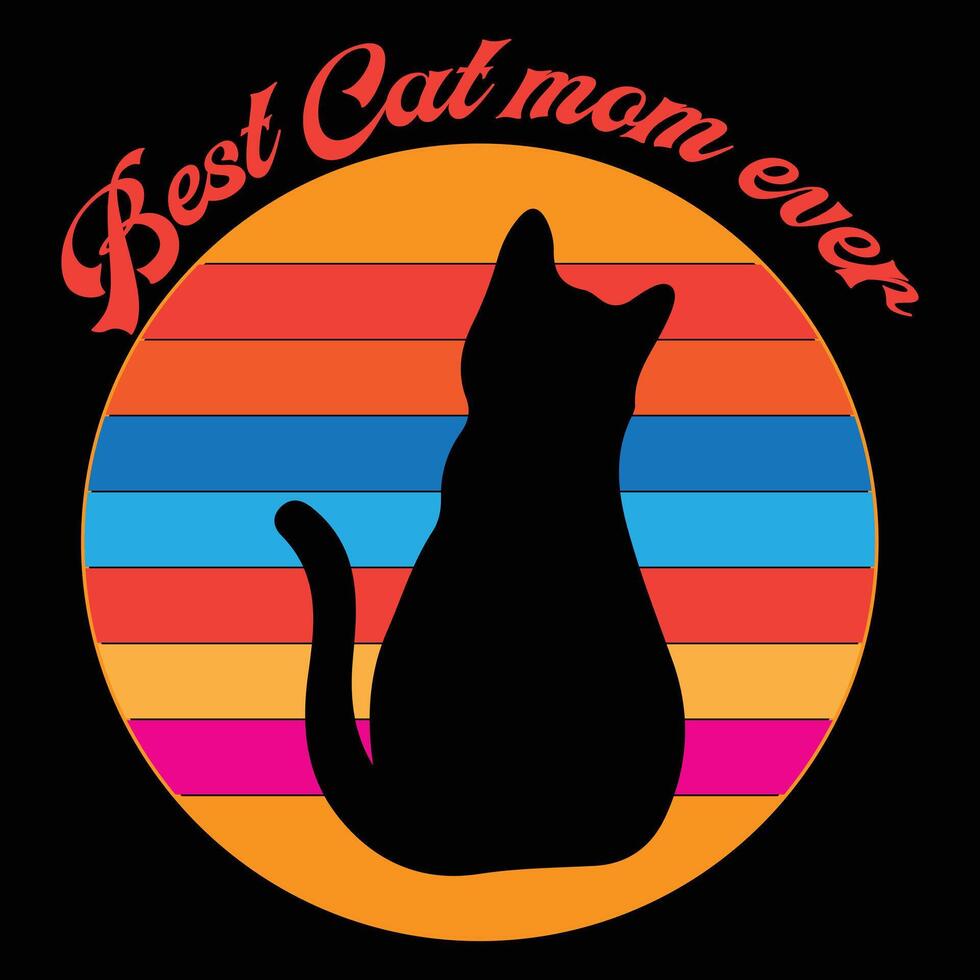 Retro Sunset Silhouette of a Black Cat vector